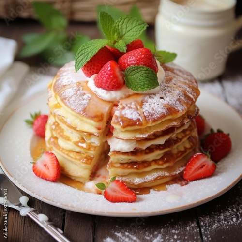 fresh strawberry pancake served in white plate © Muhammad Hammad Zia