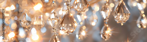Shimmering Crystal Chandelier: Close-Up of Shimmering and Textured Crystal Chandelier in Elegant Setting photo