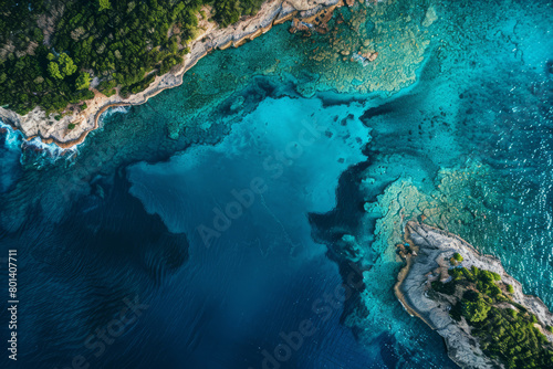 Aerial view of tropical island and blue clear water
