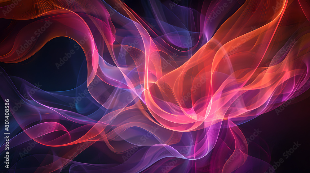 Fototapeta premium A hypnotic dance of sinuous lines and arcs, weaving together in a symphony of color that swirls and flows across the screen, imbuing the viewer with a sense of tranquility and serenity, 