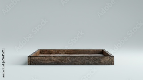 Rustic Wooden Tray on Clean White Surface