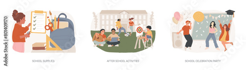 School year isolated concept vector illustration set.