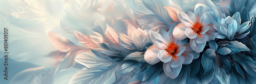 Ethereal Floral Artwork in Soft Blue Tones. photo