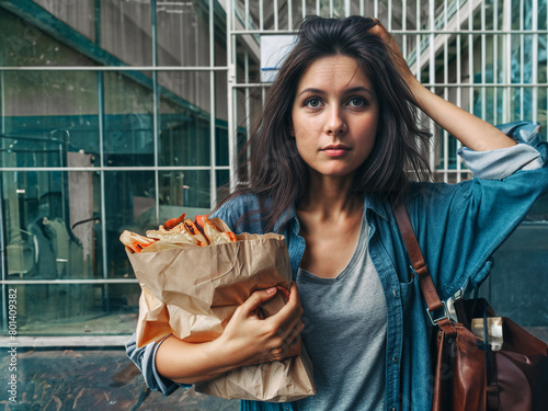 The woman was released from prison. Close-up.