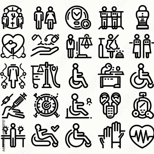 outline disability set icon silhouette vector illustration white background