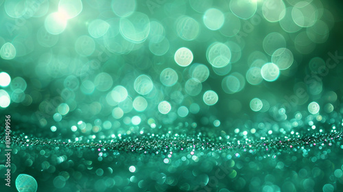 Seafoam Green Glitter Defocused Abstract Twinkly Lights Background, shimmering blurred lights in soft green shades.