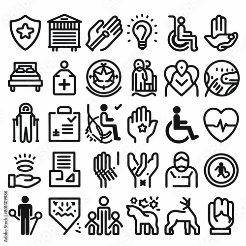 outline disability set icon silhouette vector illustration white background