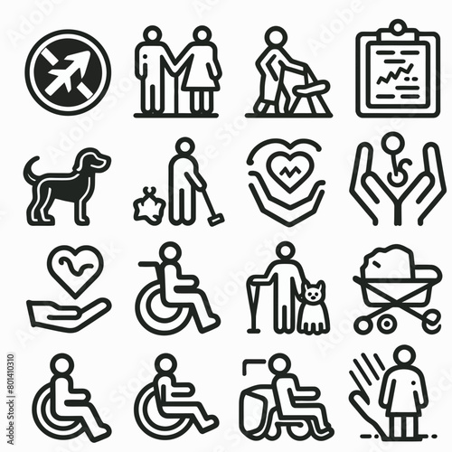 outline disability set icon silhouette vector illustration white background