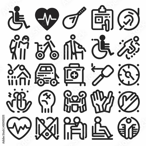 outline disability set icon silhouette vector illustration white background