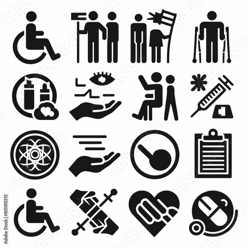 outline disability set icon silhouette vector illustration white background