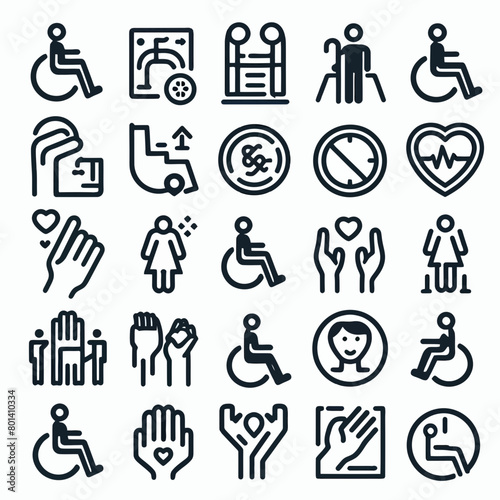 outline disability set icon silhouette vector illustration white background