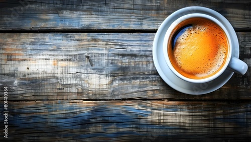 Sketch from above of a white coffee cup on a wooden background. Concept Sketch from above of a white coffee cup on a wooden background