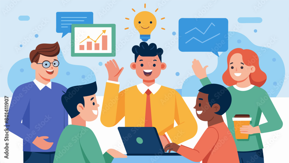 During a work event a neurodivergent employee shines as they showcase their passion and extensive knowledge on a particular topic inspiring their. Vector illustration