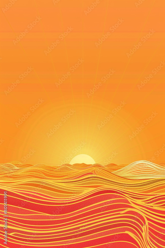 Sunburst orange and yellow waves background, vibrant and warm, perfect for summer festival graphics