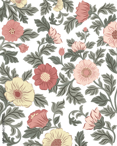 
Vector illustration of floral arrangement in vintage style for greeting cards. Use of intricate patterns and botanical motifs.