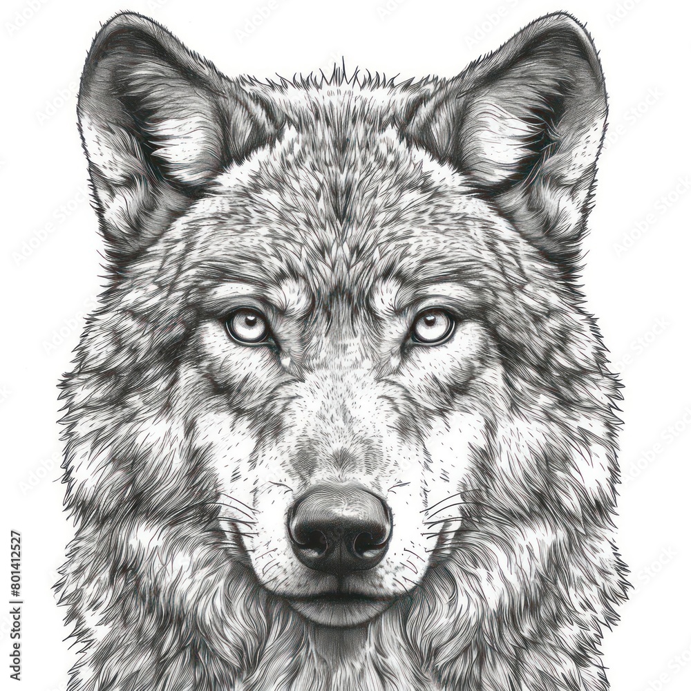 Fototapeta premium wolf drawing Coloring book page