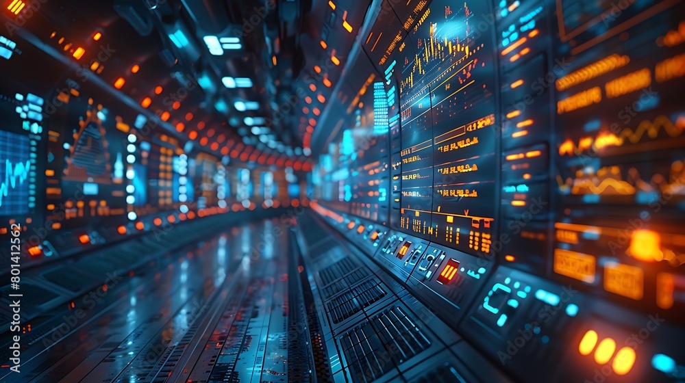 An immersive financial monitoring system portrayed as a futuristic dashboard, where multiple displays feature rising stock graphs in shades of blue. An immersive financial monitoring system portrayed as a futuristic dashboard, where multiple displays feature rising stock graphs in shades of blue.