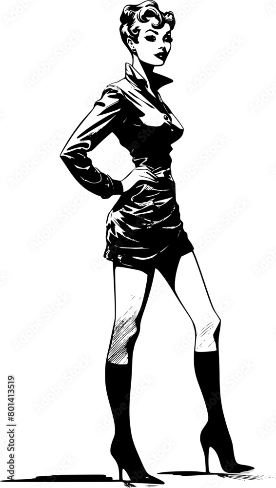 Woman portrait in hand drawing or engraving style. 60s styled beautiful comic book character in black and white. Woman portrait in hand drawing or engraving style. 60s styled beautiful comic book character in black and white.