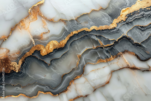A highly detailed marble pattern with golden veins, showcasing the intricate textures and patterns of white and grey agate stone. Created with Ai