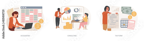 Financial information isolated concept vector illustration set.
