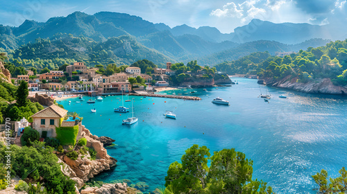The Bucht of Port de Soller is located in the middle of Spain photo