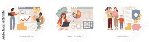 Money management isolated concept vector illustration set.