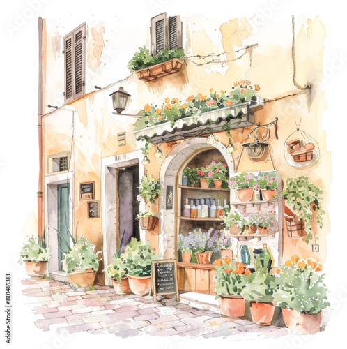 Artistic watercolor of a Tuscan shopfront © patrycja_d