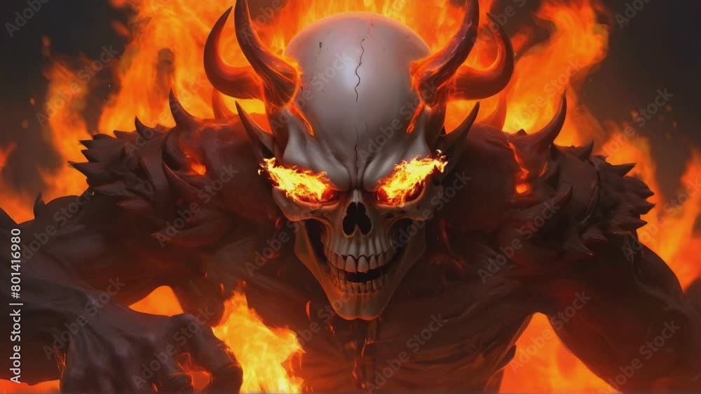 skull demon from hell with blazing fire