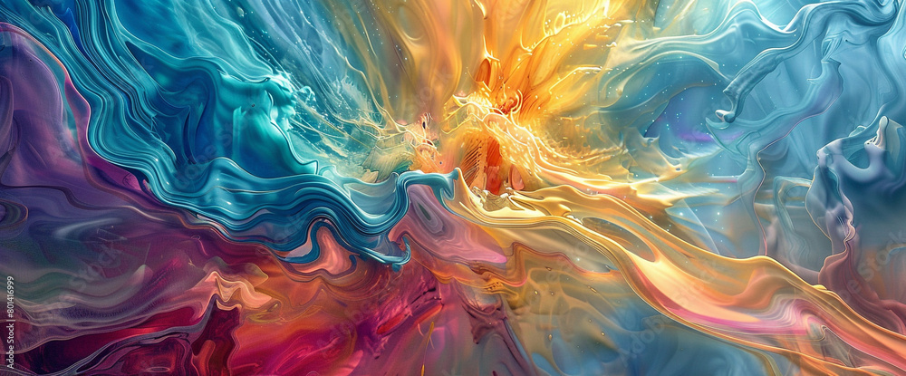 Vibrant hues dance in a liquid symphony, creating a mesmerizing canvas of swirling colors.