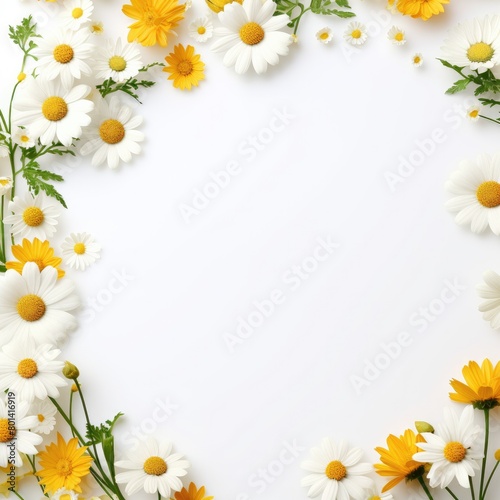  White and yellow flowers grace a serene backdrop, evoking the tranquil essence of spring without unfurling. © CreativeCreations