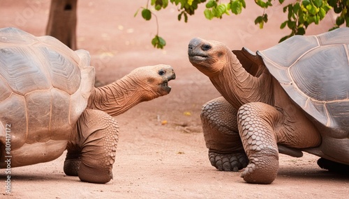 two galapagos tortoises having a conversation photo
