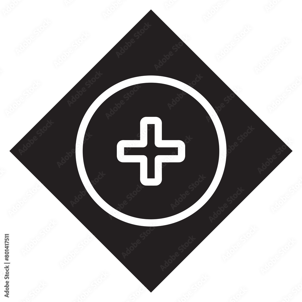 Obraz premium Add icon vector. Plus logo design. Medical cross vector icon illustration in rhombus isolated on white background