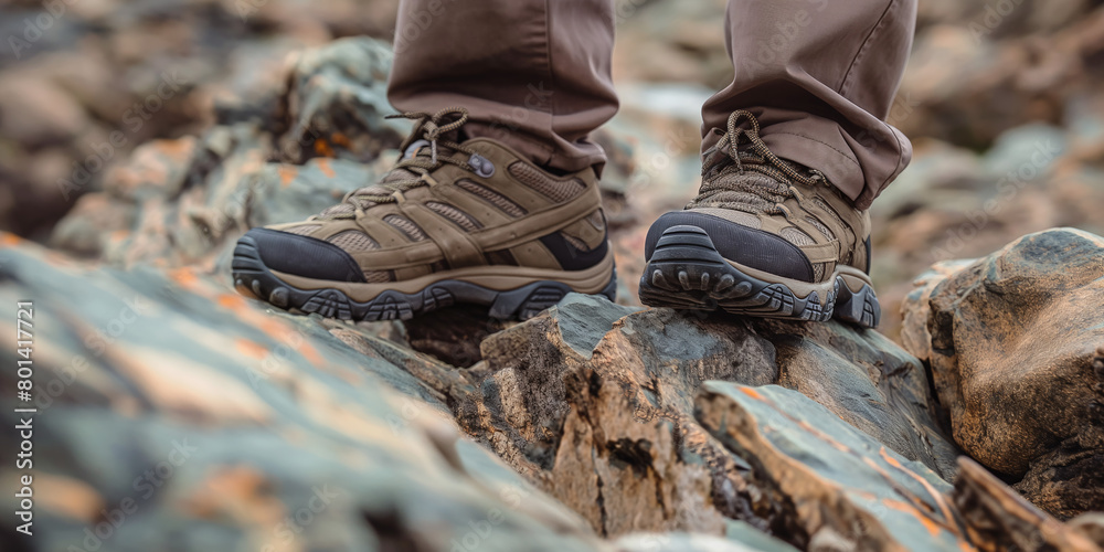 Man Hiking on Rocky Mountain Terrain, Front View