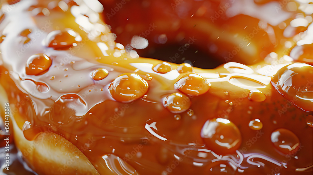 Glazed Donut Temptation: Close-Up of Shiny and Textured Glazed Donut Temptation in Bakery Display
