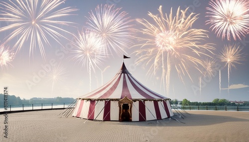 circus tent with fireworks in the sky