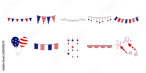 Set of Memorial Day US Decoration. Independence Day Celebration. Vector Illustration.