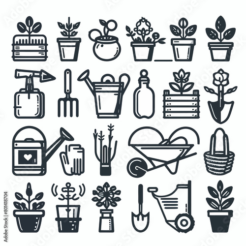 outline gardening set icon silhouette vector illustration white background