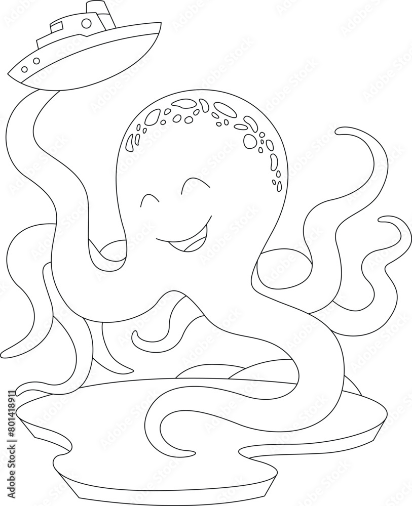 Octopus Toy boat Animal Vector Graphic Art Illustration