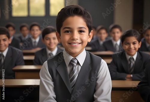 A boy smiling in a school setting