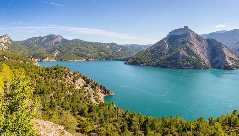 scenic panorama view on lake castillon in provance france