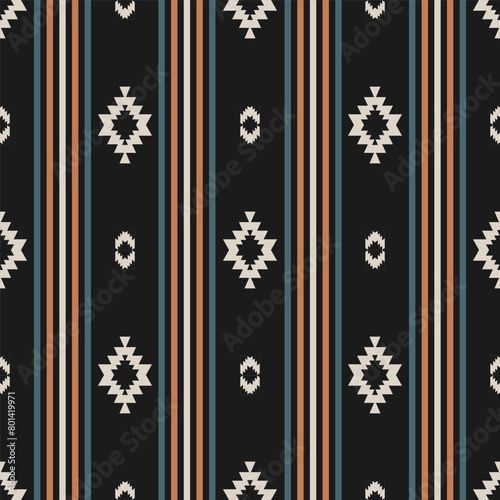 Western aztec geometric stripes pattern. Vector aztec geometric colorful stripes seamless pattern southwestern style. Ethnic geometric pattern use for fabric, textile, home decoration elements, etc.