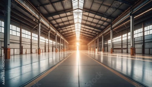 evoking an ambiance of empty warehouse with dramatic lighting ai generative