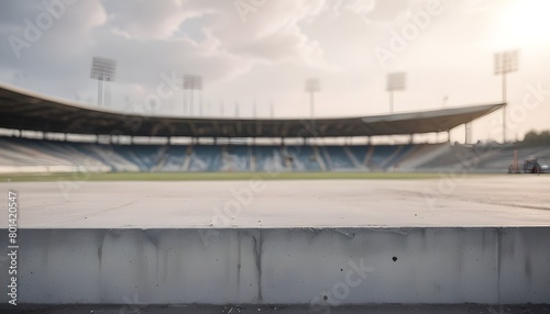 A blurred sports stadium with a concrete surface in the foreground © nizar