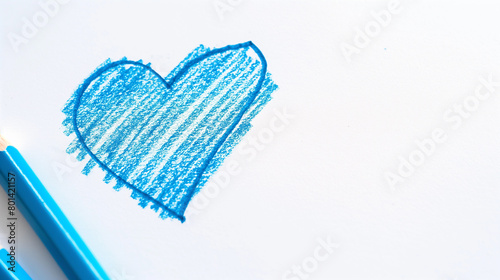 Coração azul desenhado no fundo branco - Ilustração