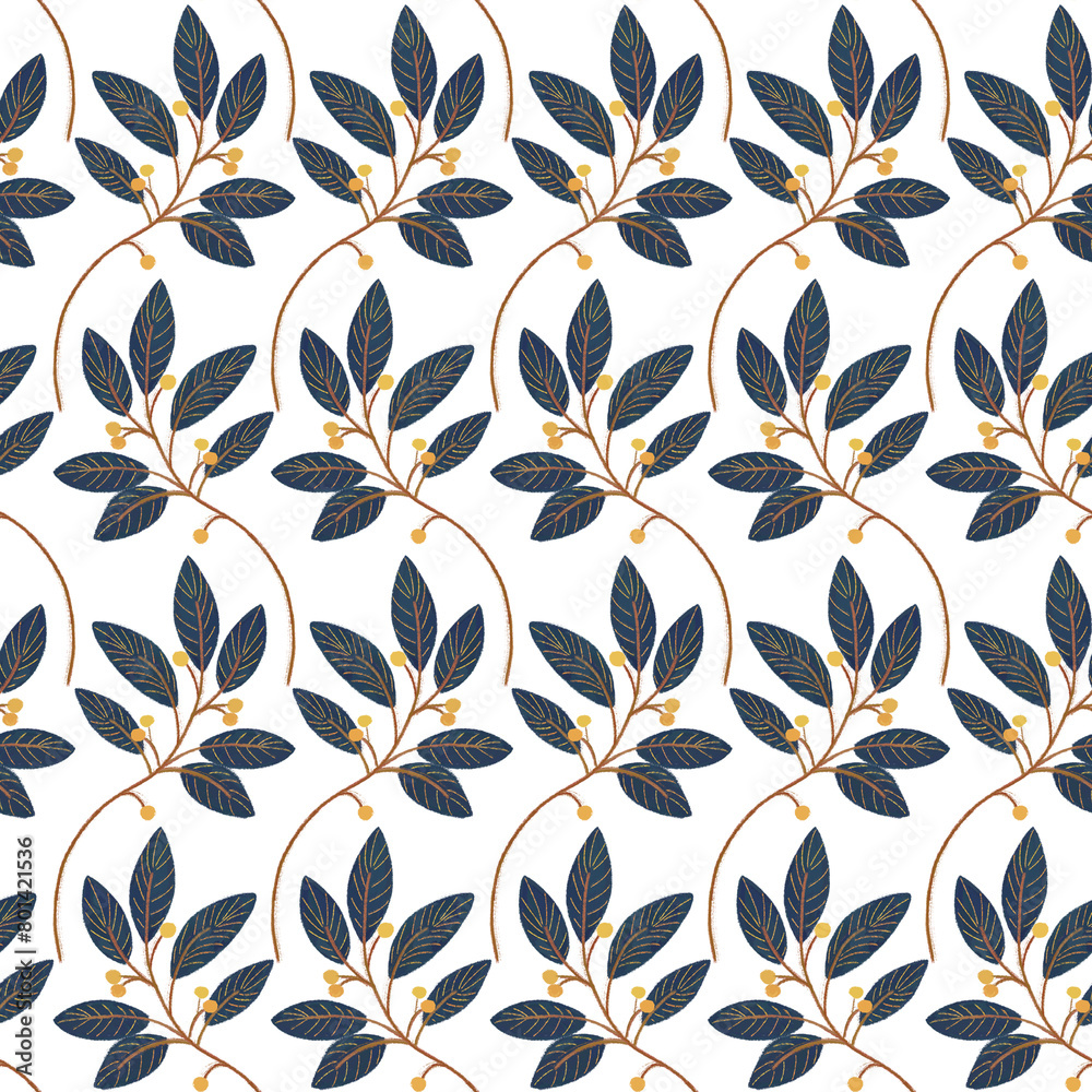 Seamless botanical blue geomrtric decorative pattern for design of fabrics, printing and cards.