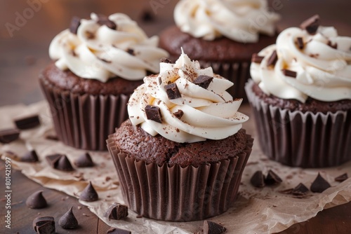 Chocolate cupcakes with cream topping