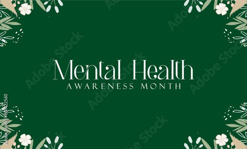 Mental Health Awareness Month vector illustration with green. Holiday Concept. abstract profile with green ribbon, Mental health awareness