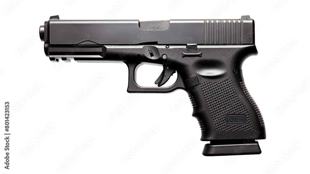 Glock handgun isolated on transparent background PNG cut out.