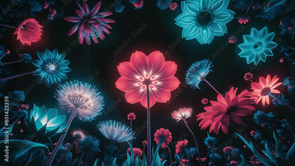 Striking 3D render neon flowers s ai generated
Striking 3D render neon flowers s ai generated