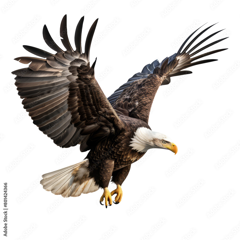 Obraz premium Flying eagle isolated on transparent background PNG cut out.